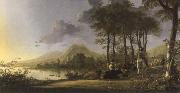 Aelbert Cuyp river landscape with horsemen and peasants oil painting